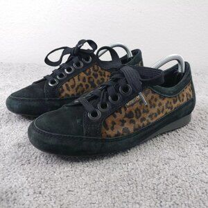 Mephisto Bretta Womens 7 Comfort Shoes Suede Leopard Print Black Sneakers Low
